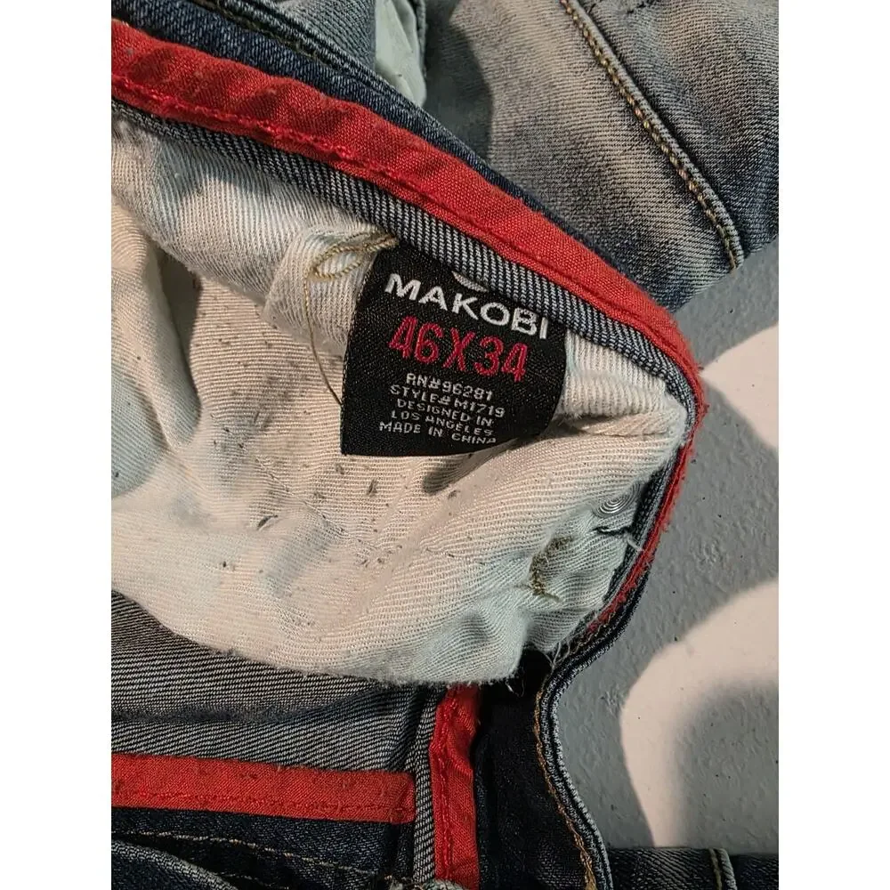 M1719 MAKOBI MOTO SIDE BIKER BLUE JEANS VINTAGE 46x34